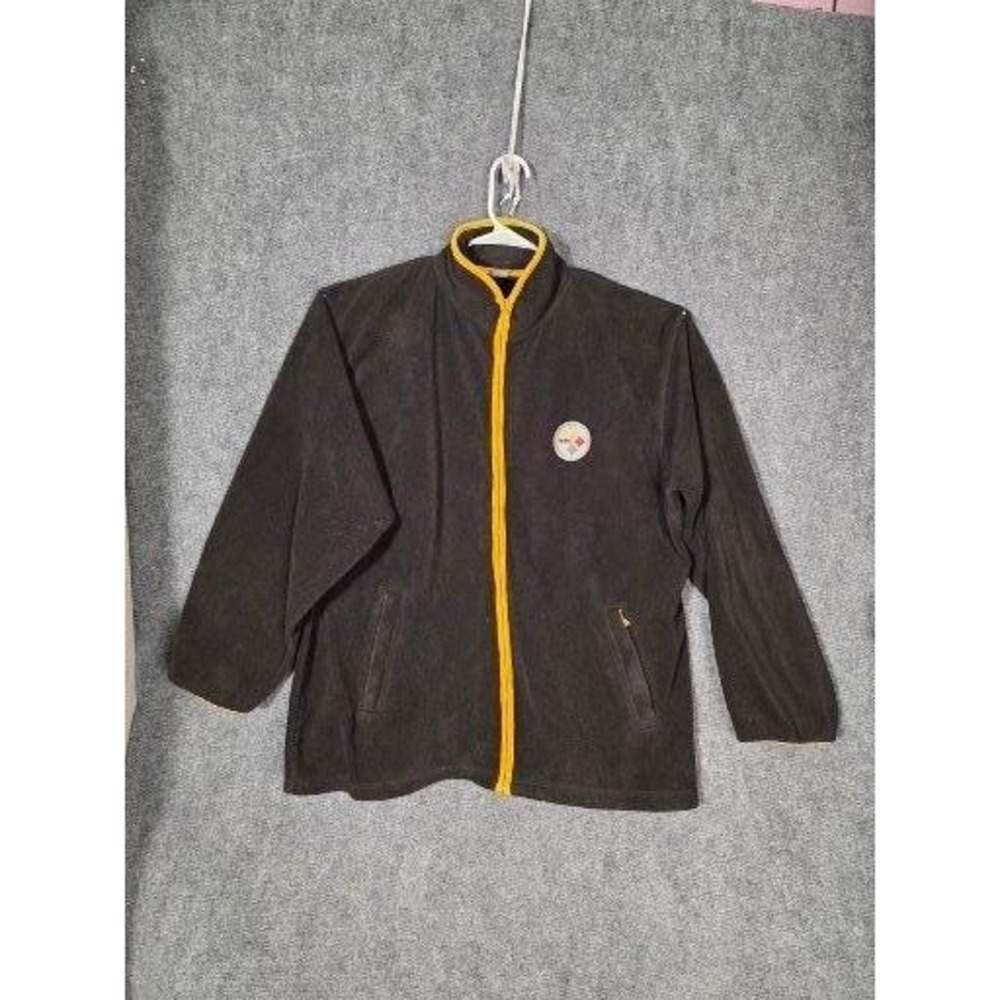 Mens Fleece Jacket Full Zip Black Pittsburgh Steelers NFL Football Vintage OSFM
